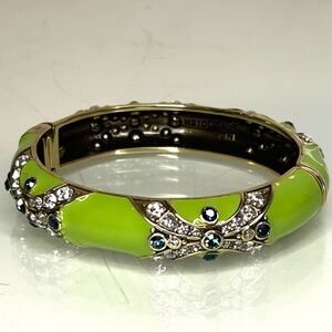 Heidi Daus Green Enamel Bracelet with Swarovski Crystals - Hinged Bracelet EUC